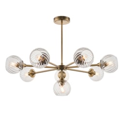 Allison Spiral Glass Eight Light Pendant in Antique Brass