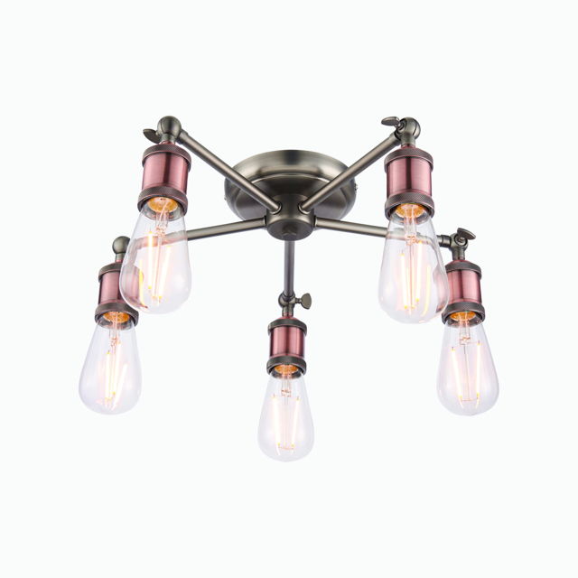 Anker Five Light Semi Flush Light in Aged Pewter