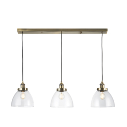 Ralph Clear Glass Three Light Pendant in Antique Brass