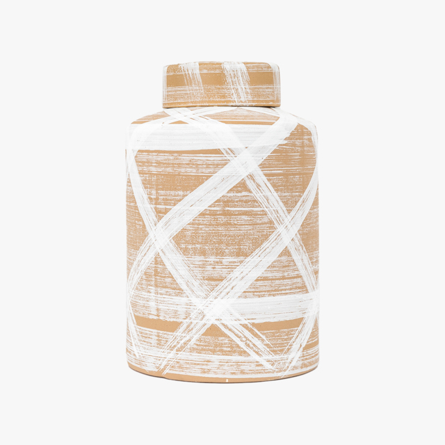 Brushstroke Lidded Jar in Brown & White