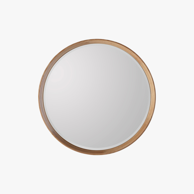 Garret Oak Round Wall Mirror, Small