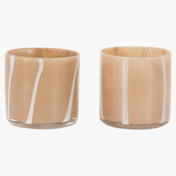 Lustre Stripe Tealight Holder in Beige and Cream, Set of 2