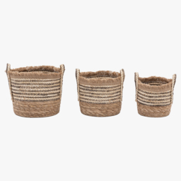 Alder Fringed Woven Basket in Brown, Set of 3