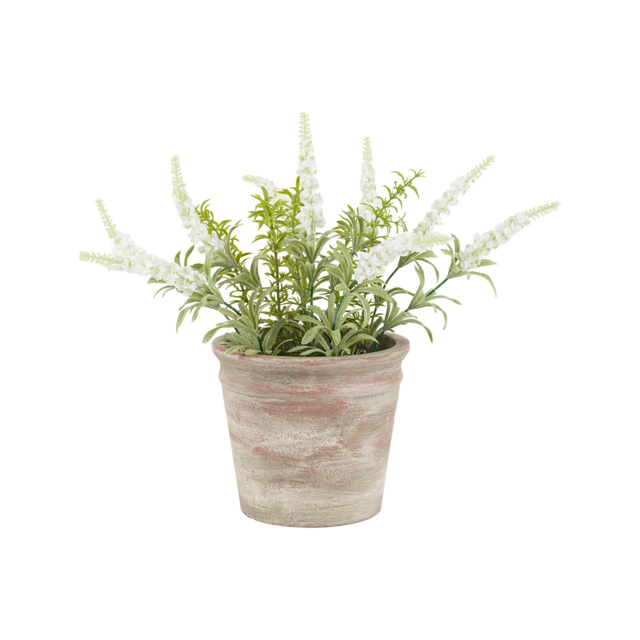 Faux White Lavender in Rustic Pot