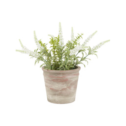 Faux White Lavender in Rustic Pot