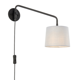 Camilo Wall Plug In Light in Matt Black with Light Grey Fabric Shade