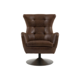 Scott Lounge Swivel Chair in Brown Leather
