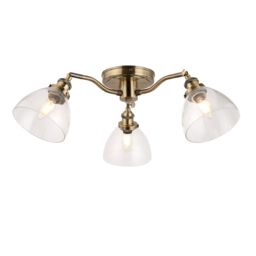 Ralph Clear Glass Three Light Semi Flush Light in Antique Brass