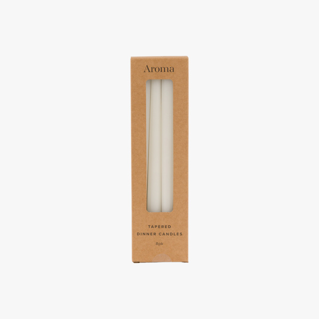 Lucera Tapered Dinner Candles in White, Set of 8, White