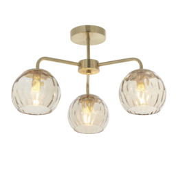 Dillian Champagne Lustre Glass Three Light Semi Flush Light in Satin Gold