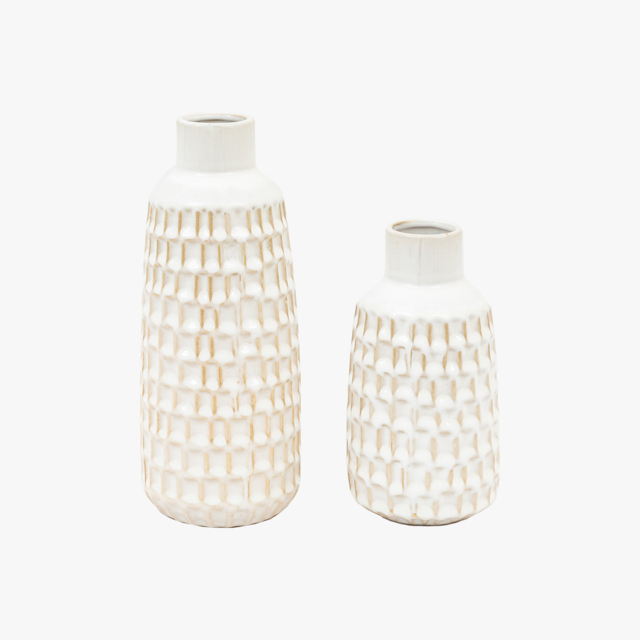 Genova Reactive Glaze Vase in White, Set of 2