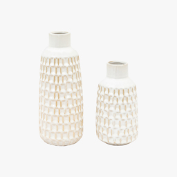 Genova Reactive Glaze Vase in White, Set of 2
