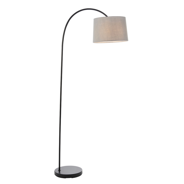 Camilo Floor Lamp in Matt Black with Light Grey Fabric Shade