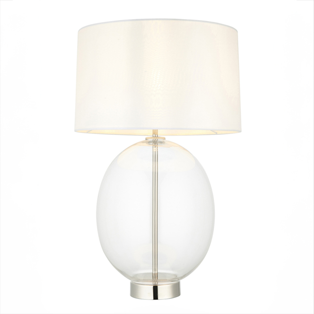 Cleo Oval Table Lamp in Nickel with White Shade