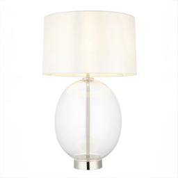 Cleo Oval Table Lamp in Nickel with White Shade