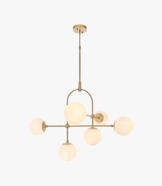 Luna Large Opal Glass Sphere Semi-Flush Light in Antique Brass