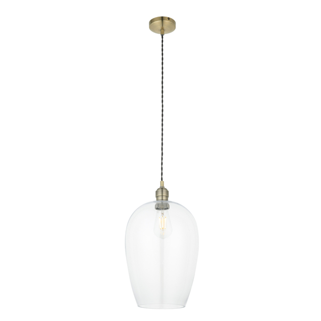 Hexton Large Glass Pendant in Antique Brass