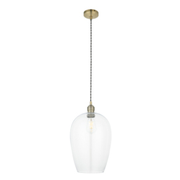 Hexton Large Glass Pendant in Antique Brass