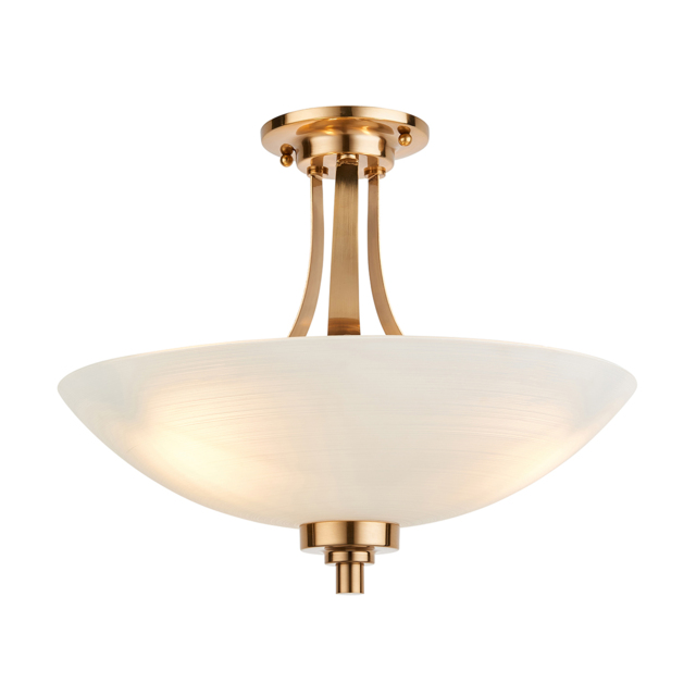 Posu 3-Light Semi-Flush - Brushed Brass - White Glass Shade