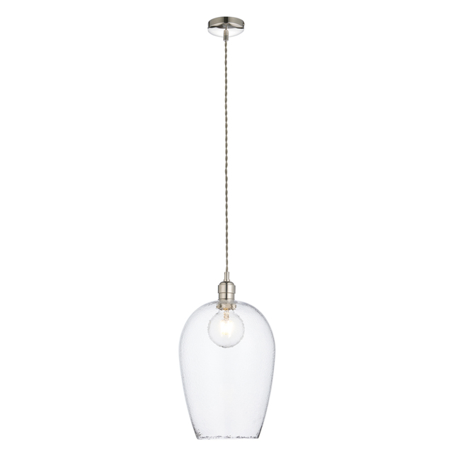 Hexton Large Hammered Glass Pendant in Bright Nickel