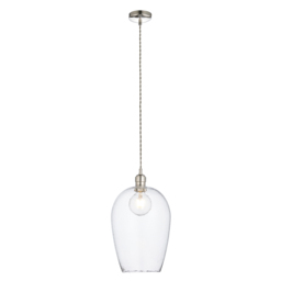 Hexton Large Hammered Glass Pendant in Bright Nickel