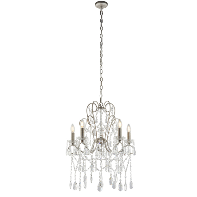 Luc 5-Light Vintage Chandelier in Silver & Clear Cut Glass