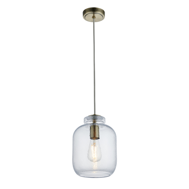 Lyndon Textured Glass Pendant in Antique Brass