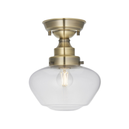 Cambrose Clear Glass Semi Flush Light in Antique Brass