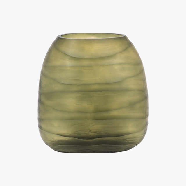 Nuria Handblown Carved Glass Vase in Olive, Large