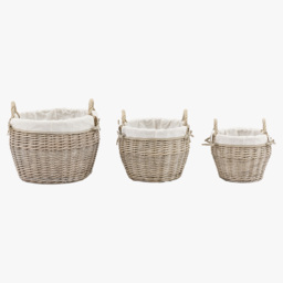 Elva Round Lined Baskets in Natural, Set of 2