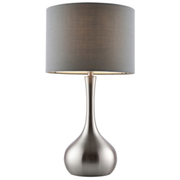 Kiera Table Lamp in Satin Nickel with Grey Fabric Shade