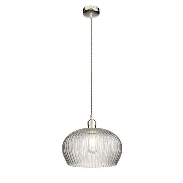 Hexton Wide Ribbed Glass  Pendant in Bright Nickel