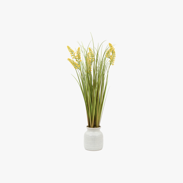 Faux Grass Plant with Yellow Wildflower