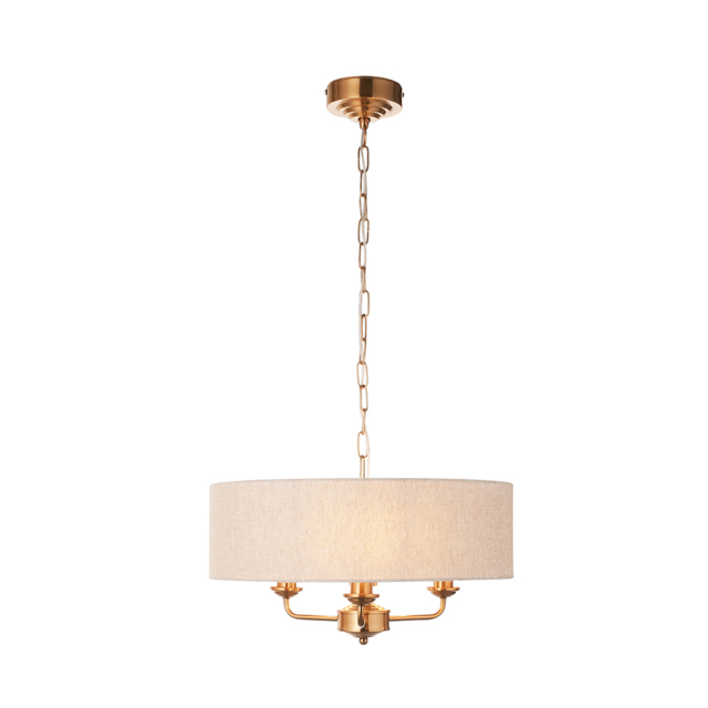 Manon 3-Light Pendant in Vintage Brass & Natural Linen