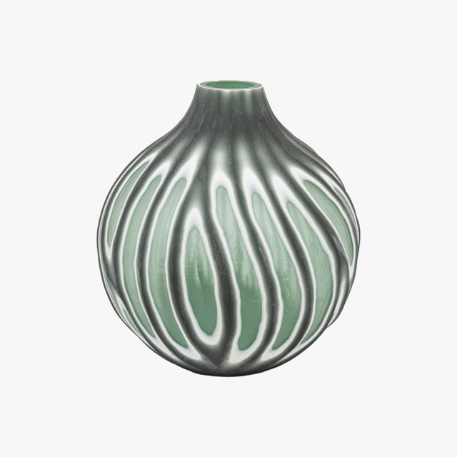 Aurelia Swirl Hand Carved Glass Vase in Sage, Small