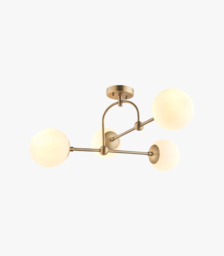 Luna Small Opal Glass Sphere Semi-Flush Light in Antique Brass