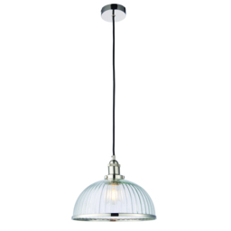 Ralph Clear Ribbed Glass Pendant in Bright Nickel