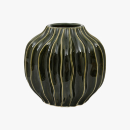 Bela Ribbed Vase in Olive, Medium