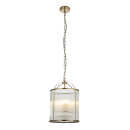 Leonard Ribbed Glass Four Light Pendant in Antique Brass