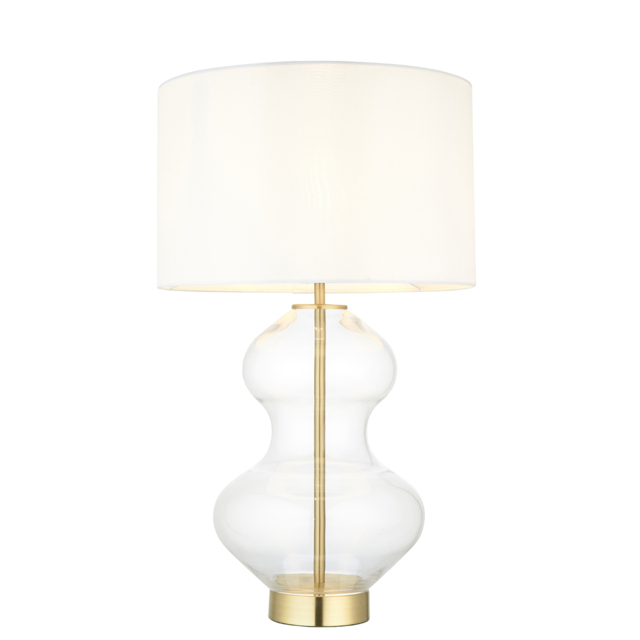 Cleo Shaped Table Lamp in Brass with White Shade