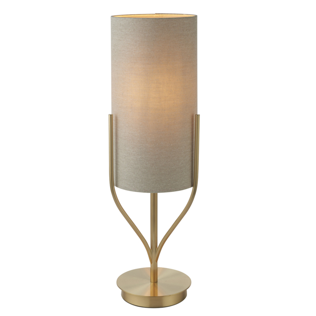 Fabian Table Lamp in Satin Brass with Natural Linen Shade