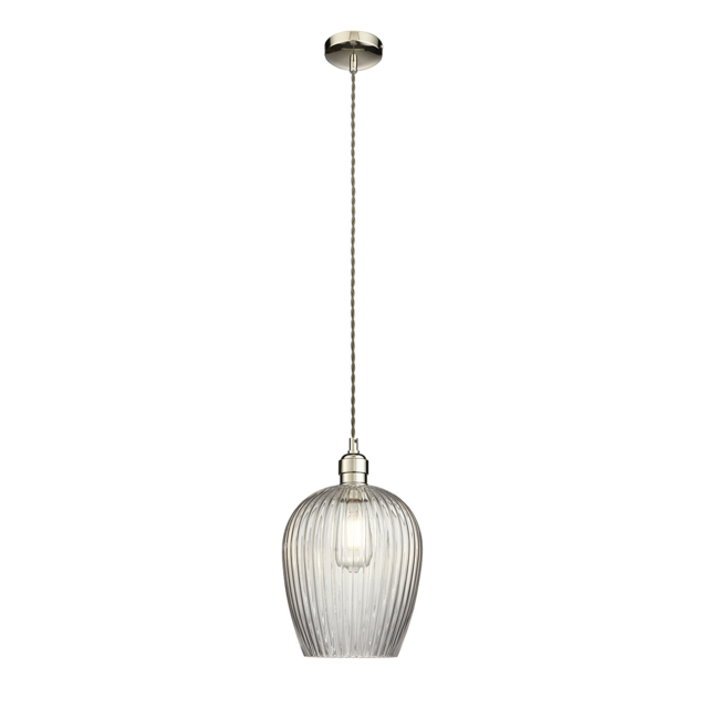 Hexton Ribbed Glass Pendant in Bright Nickel