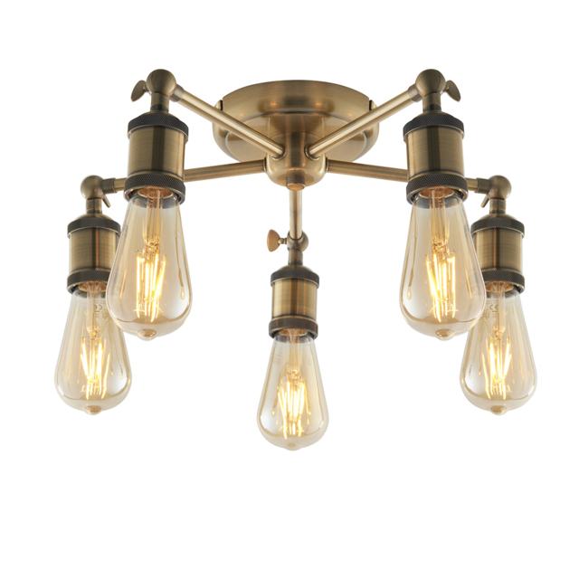 Anker Five Light Semi Flush Light in Antique Brass