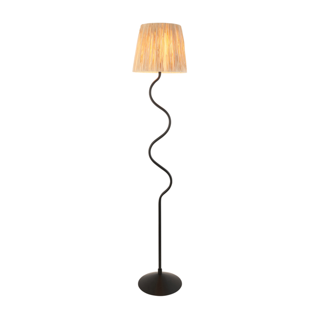 Wednesday Floor Light in Matt Black and Natural Raffia