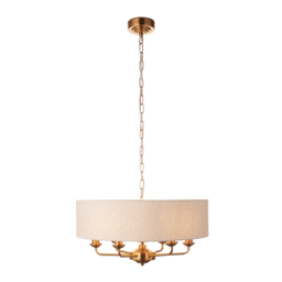 Manon 6-Light Pendant in Vintage Brass & Natural Linen