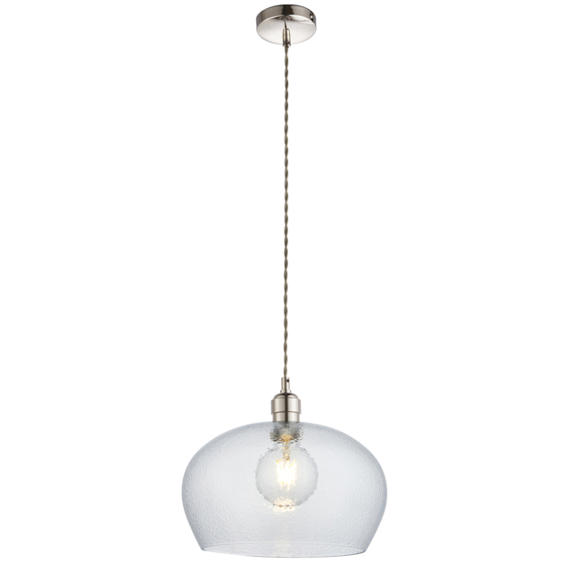Hexton Wide Hammered Glass Pendant in Bright Nickel