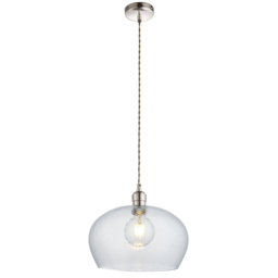 Hexton Wide Hammered  Glass  Pendant in Bright Nickel