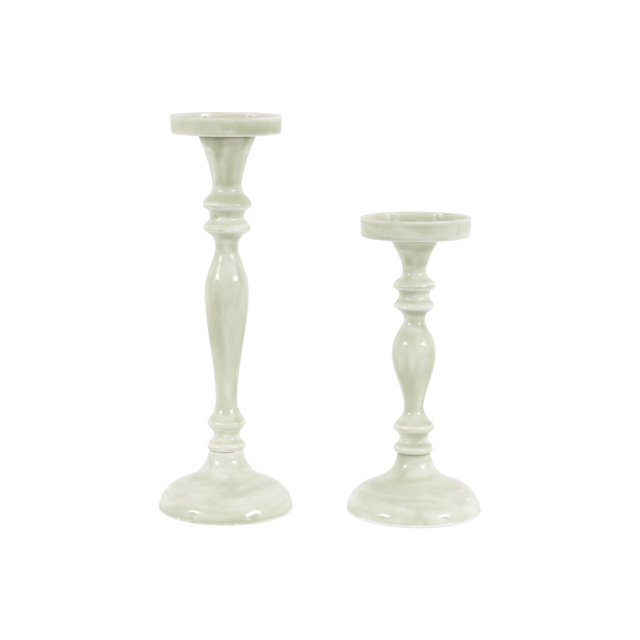 Lilia Green Candlesticks, Set of 2