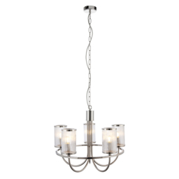 Bracos 5-Light Pendant in Bright Nickel & Ribbed Glass