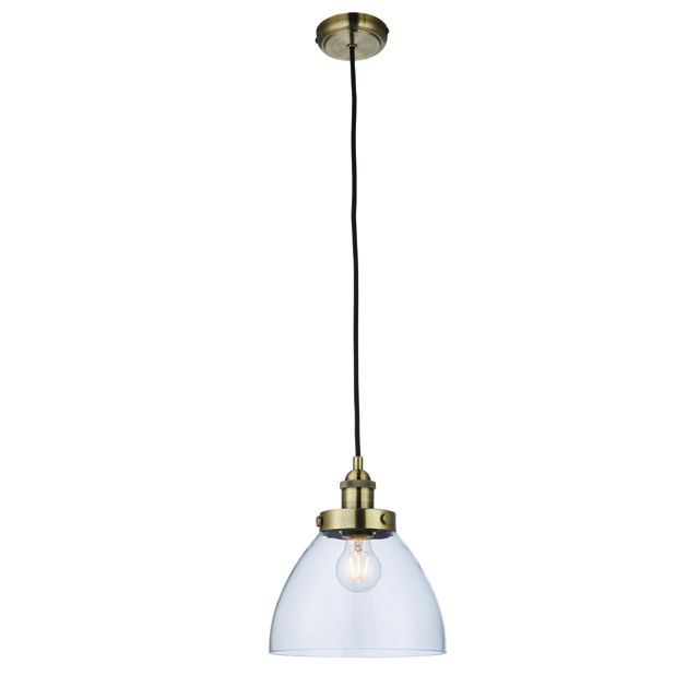 Ralph Clear Glass Pendant in Antique Brass